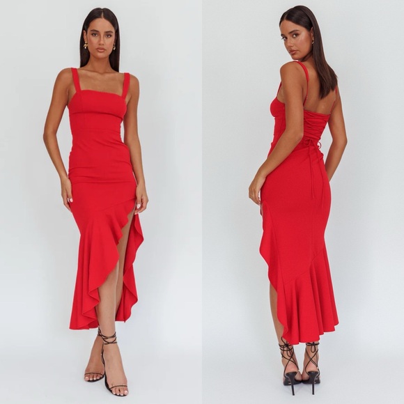 saints + secrets Dresses & Skirts - NWT Saints & Secrets Delighted Asymmetric Hem Maxi Dress Red